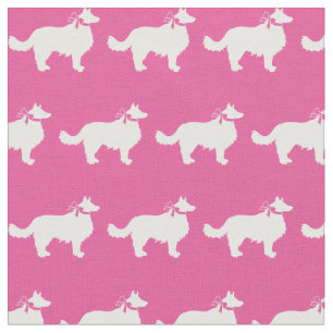 Border Collie Dog Silhouette Pet Pink Fabric