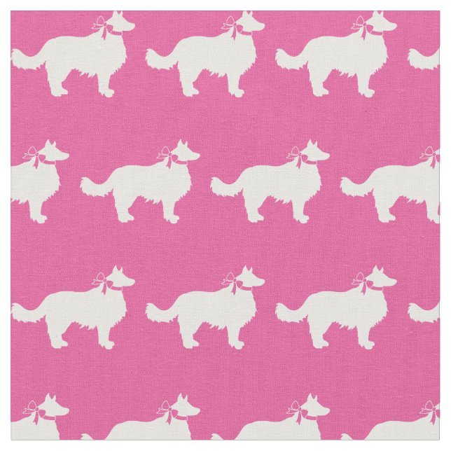 Border Collie Dog Silhouette Pet Pink Fabric (Close Up)