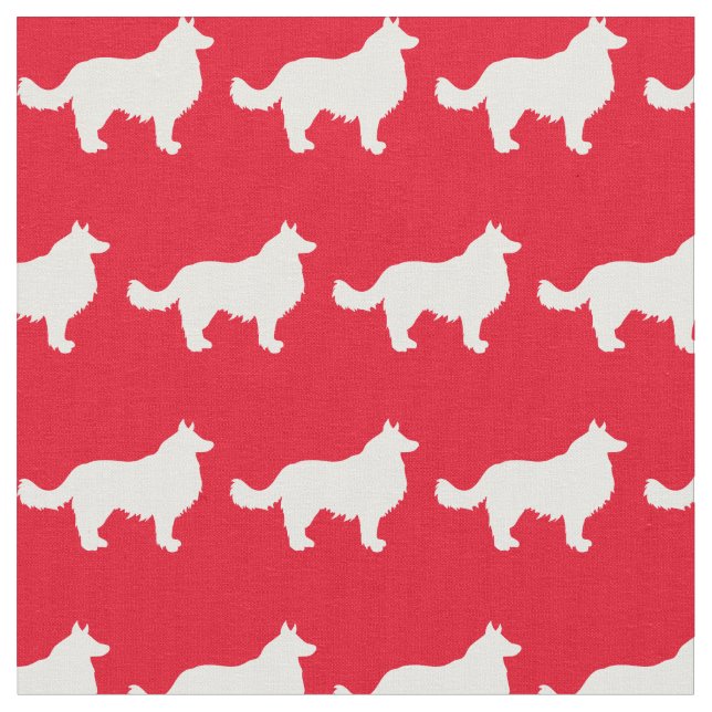 Border Collie Dog Silhouette Pet Red Fabric (Close Up)