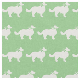 Border Collie Dog Silhouette Pet Sage Green Fabric