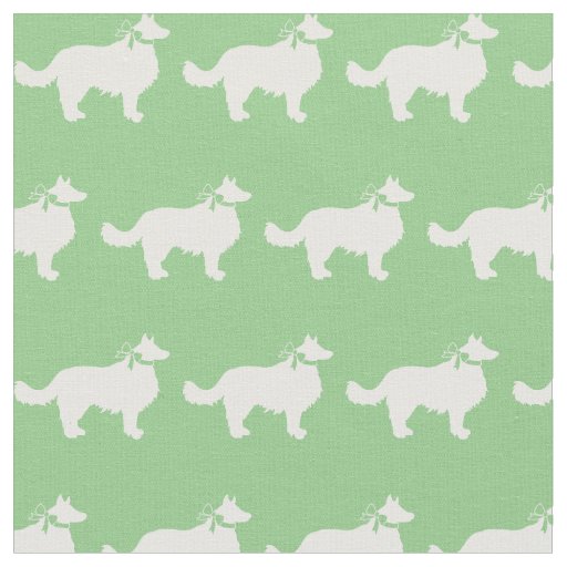 Border Collie Dog Silhouette Pet Sage Green Fabric