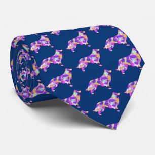 Border Collie Dog Silhouette Purple Blue Neck Tie