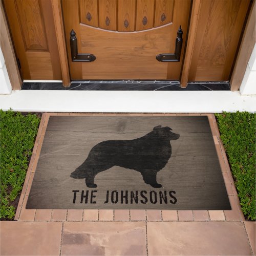 Border Collie Dog Silhouette Rustic Personalized Doormat