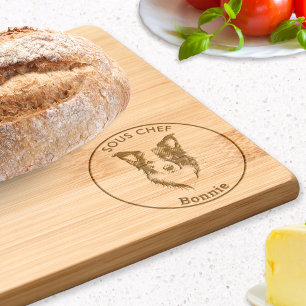 Border Collie Dog Sous Chef Custom Name Funny Engraved Cutting Board