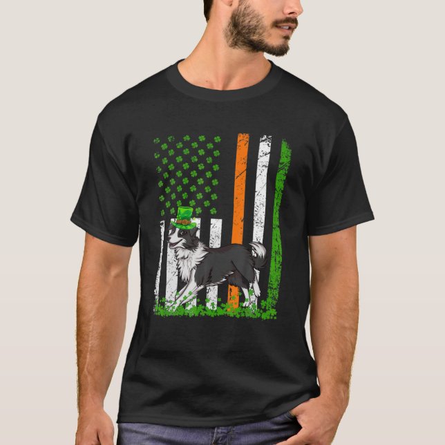 Border Collie Dog St Patricks Day Irish American F T-Shirt (Front)