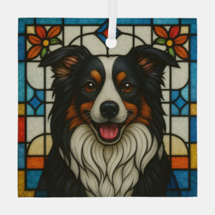 Border Collie Dog "Stained Glass" Glass Ornament