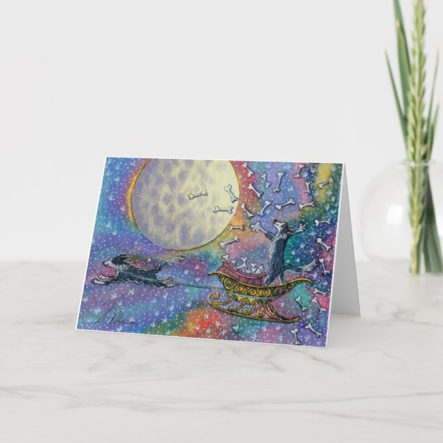 Border Collie dog throwing bones to the world Card (Front)
