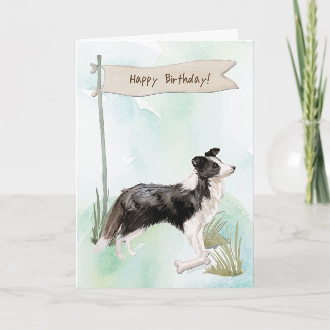 Border Collie Dog Under Birthday Sign Card (Front)