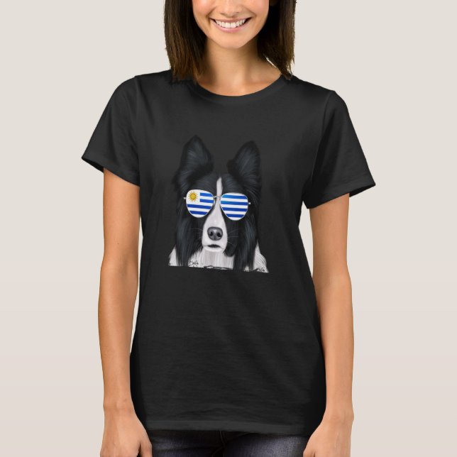 Border Collie Dog Uruguay Sunglasses T-Shirt (Front)