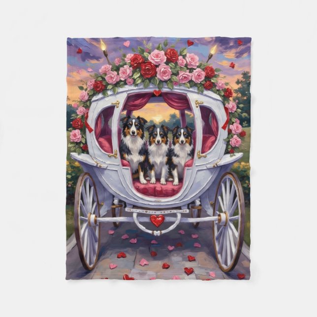 Border Collie Dog Valentine's Day Fleece Blanket (Front)