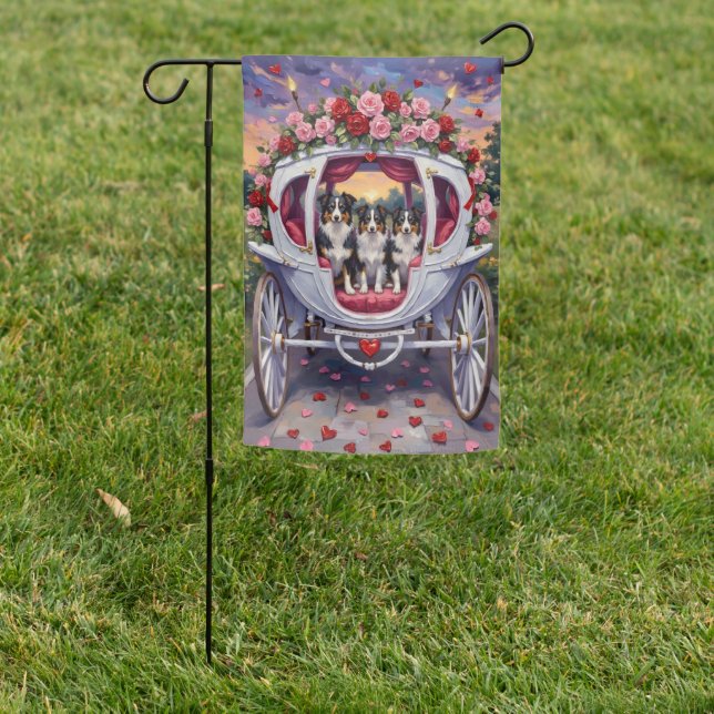 Border Collie Dog Valentine's Day Garden Flag (In SItu)