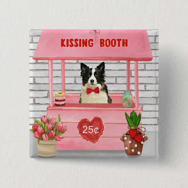 Border Collie Dog Valentine's Day Kissing Booth  Button (Front)