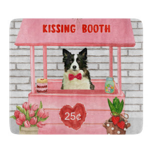 Border Collie Dog Valentine's Day Kissing Booth Cutting Board