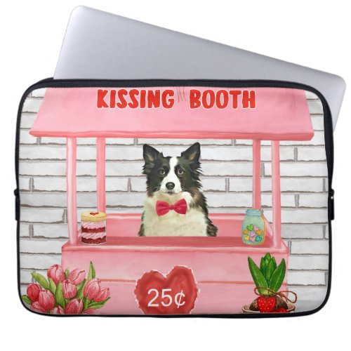 Border Collie Dog Valentines Day Kissing Booth Laptop Sleeve