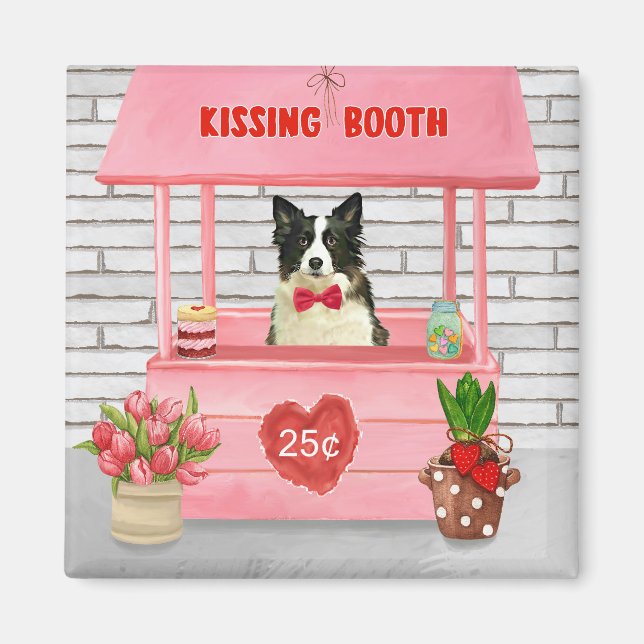 Border Collie Dog Valentine's Day Kissing Booth Magnet (Front)