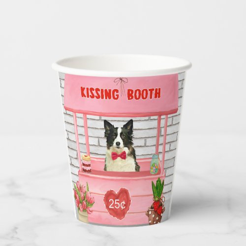 Border Collie Dog Valentines Day Kissing Booth Paper Cups