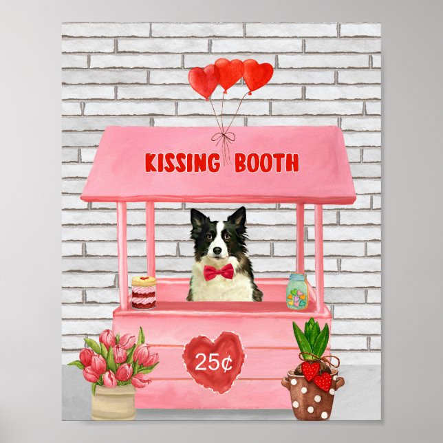 Border Collie Dog Valentine's Day Kissing Booth Poster (Front)