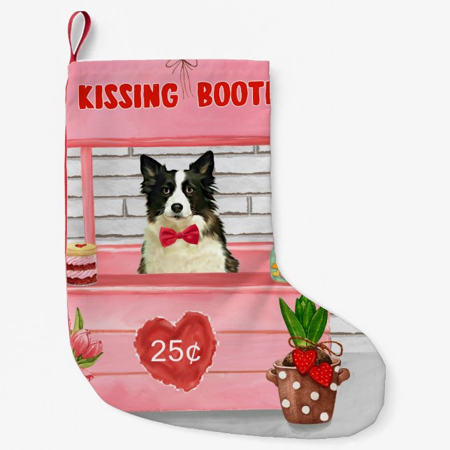Border Collie Dog Valentine's Day Kissing Booth  Small Christmas Stocking (Front)