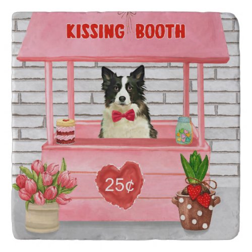 Border Collie Dog Valentines Day Kissing Booth Trivet