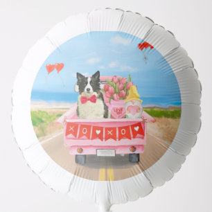 Border Collie Dog Valentine's Day Truck Hearts Balloon