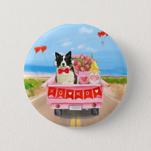 Border Collie Dog Valentines Day Truck Hearts  Button