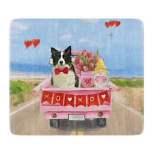 Border Collie Dog Valentine's Day Truck Hearts Cutting Board