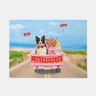 Border Collie Dog Valentine's Day Truck Hearts Doormat