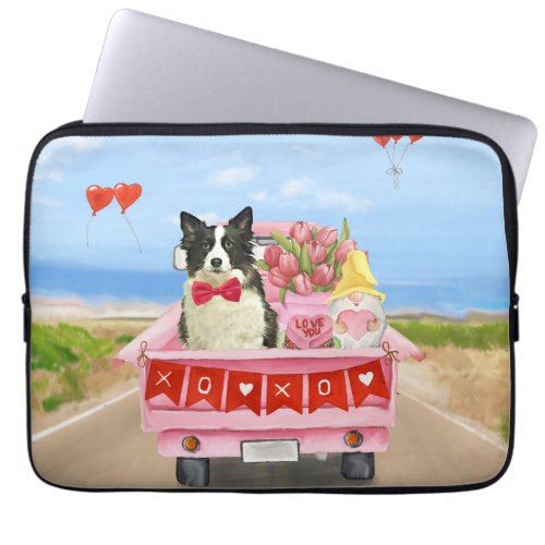 Border Collie Dog Valentines Day Truck Hearts Laptop Sleeve