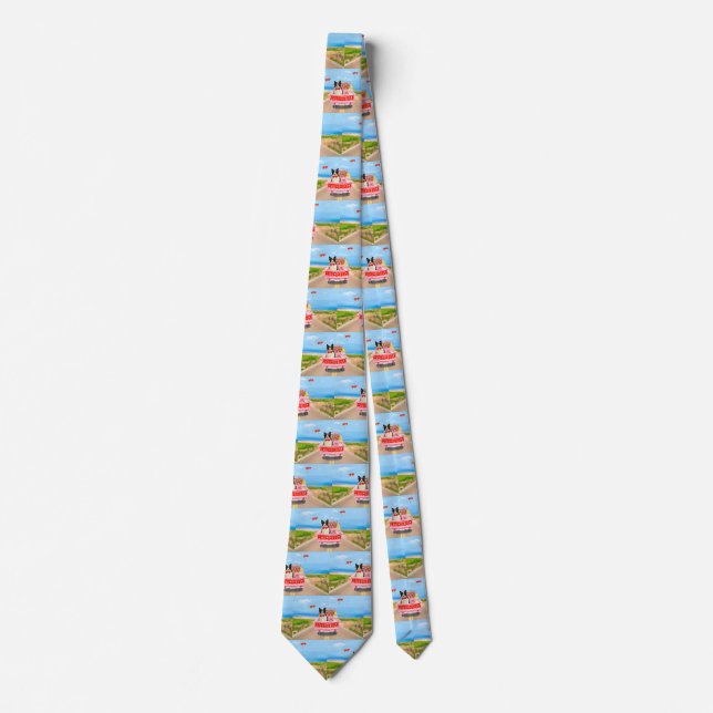 Border Collie Dog Valentine's Day Truck Hearts Neck Tie (Front)