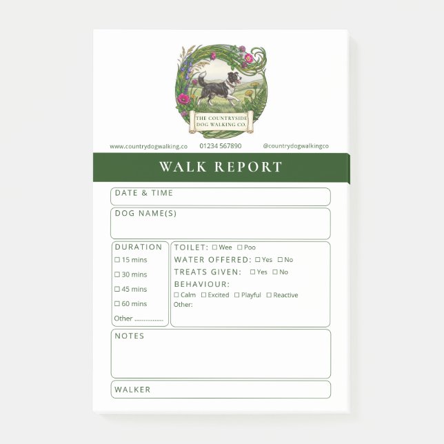 Border Collie Dog Walk Report Custom Notes (Front)