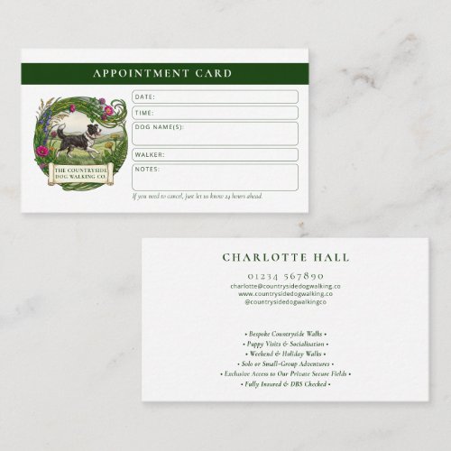 Border Collie Dog Walker Custom Appointment Card