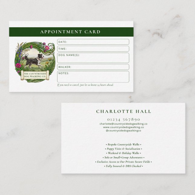 Border Collie Dog Walker Custom Appointment Card  (Front/Back)