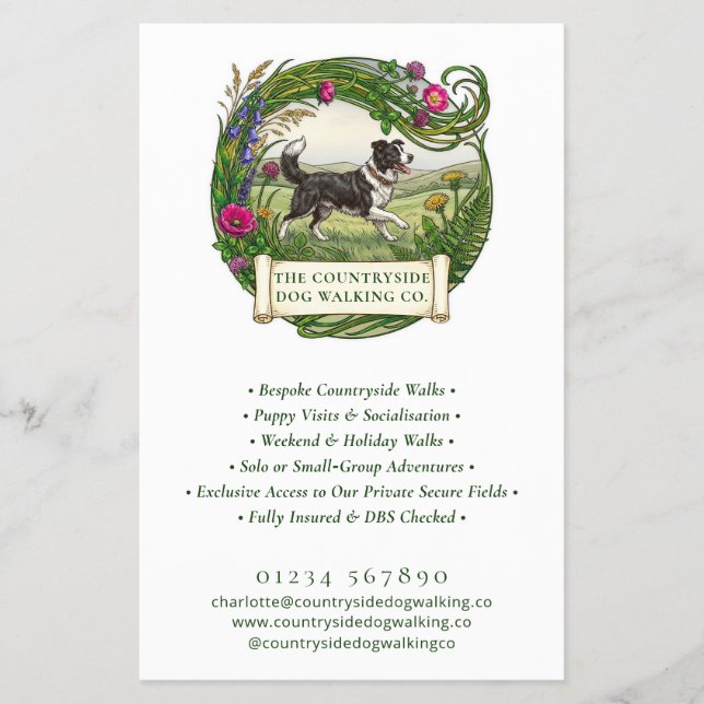 Border Collie Dog Walker Custom Business Flyer (Front)