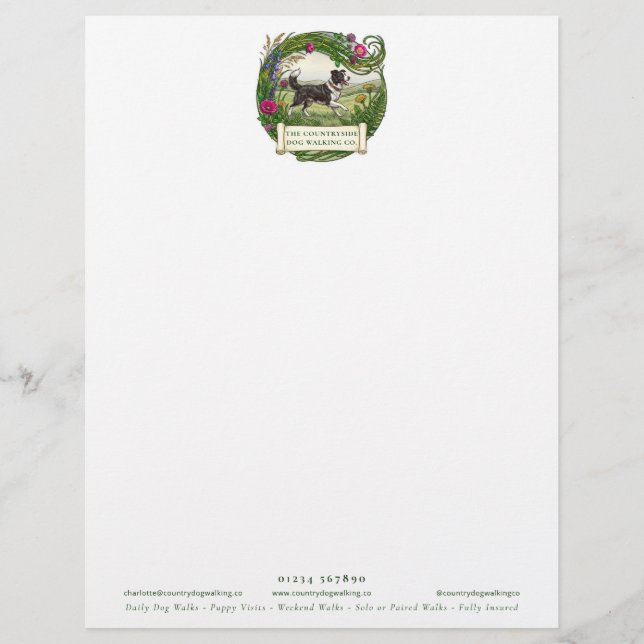 Border Collie Dog Walker Custom Letterhead (Front)