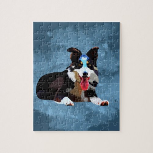 Border Collie Dog Watercolor Art Portrait Jigsaw Puzzle