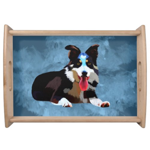 Border Collie Dog Watercolor Art Portrait Serving Tray
