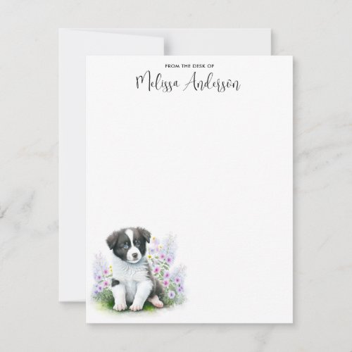 Border Collie Dog Watercolor Puppy Personalized Note Card