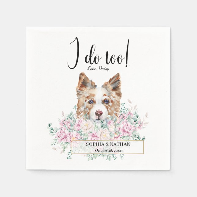Border Collie Dog Wedding Cocktail Napkins (Front)