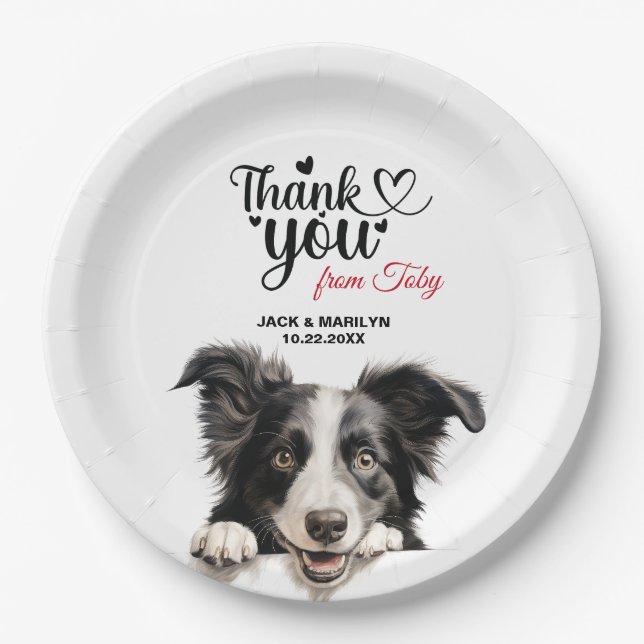 Border Collie Dog Wedding Cocktail Paper Plates (Front)