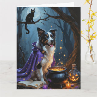 Border Collie Dog Whimsical Halloween Painting Card