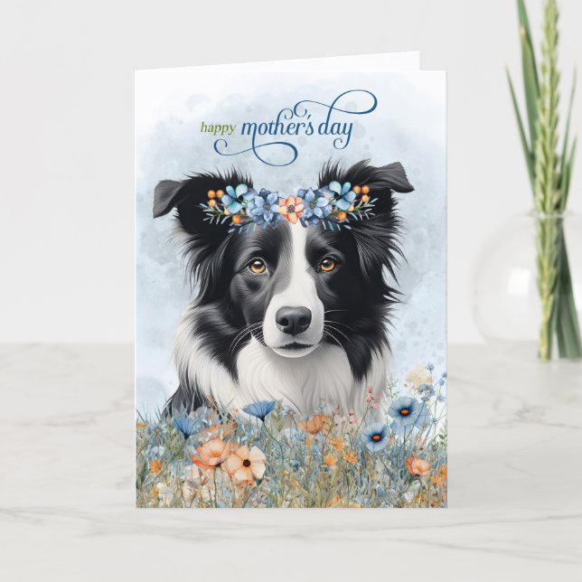 Border Collie Dog Wildflowers Mother's Day Holiday Card (Front)