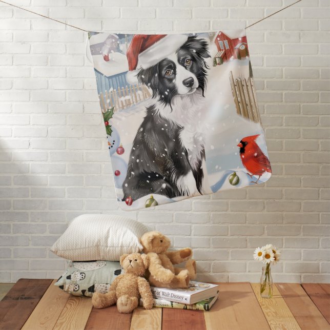 Border Collie Dog Winter Wonderland Christmas Joy Baby Blanket (In Situ)