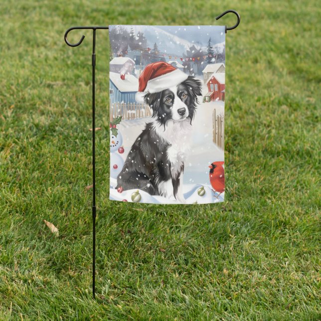 Border Collie Dog Winter Wonderland Christmas Joy Garden Flag (In SItu)