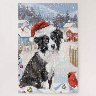 Border Collie Dog Winter Wonderland Christmas Joy Jigsaw Puzzle