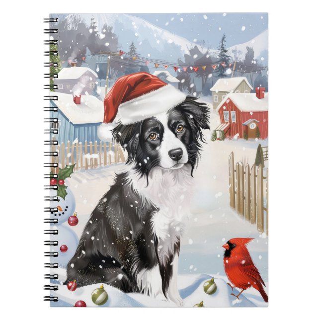 Border Collie Dog Winter Wonderland Christmas Joy Notebook (Front)