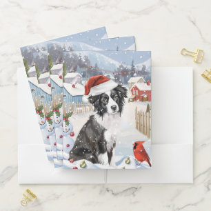 Border Collie Dog Winter Wonderland Christmas Joy Pocket Folder