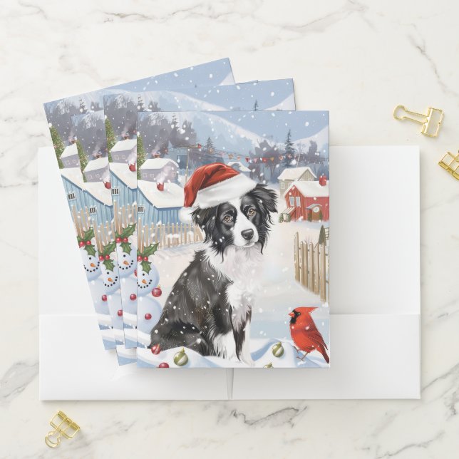 Border Collie Dog Winter Wonderland Christmas Joy Pocket Folder (In Situ)