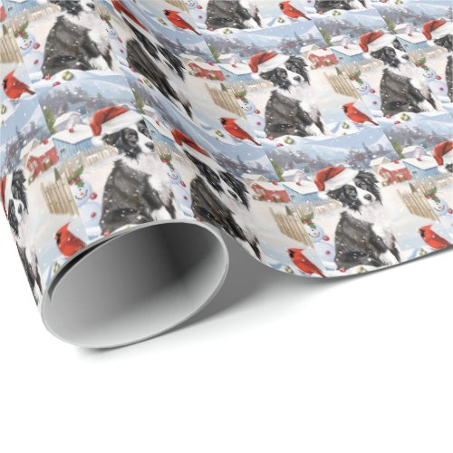 Border Collie Dog Winter Wonderland Christmas Joy Wrapping Paper