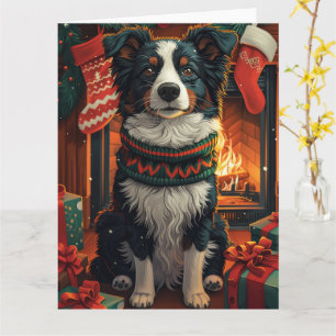Border Collie Dog with Christmas Gifts Fireplace Card