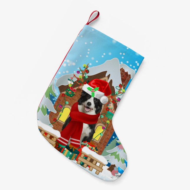 Border Collie dog with Christmas gifts Small Christmas Stocking (Front (Hanging))